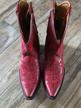 Ariat Red Embroidered Snip-Toe Western Booties